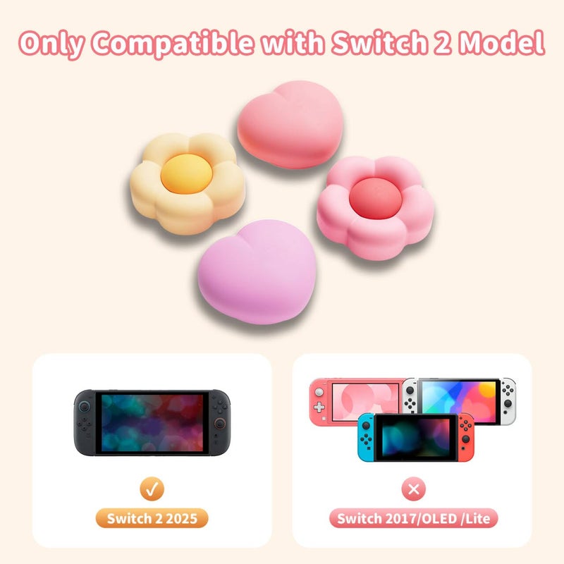 GEEKSHARE Silicone Joycon Thumb Grip Caps Compatible with Nintendo Switch 2, Soft Joystick Cover Caps for Switch 2025, 4PCS - Heart & Flower - Image 2